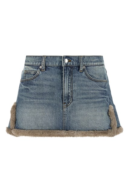 Gonna in denim con orlo in pelliccia