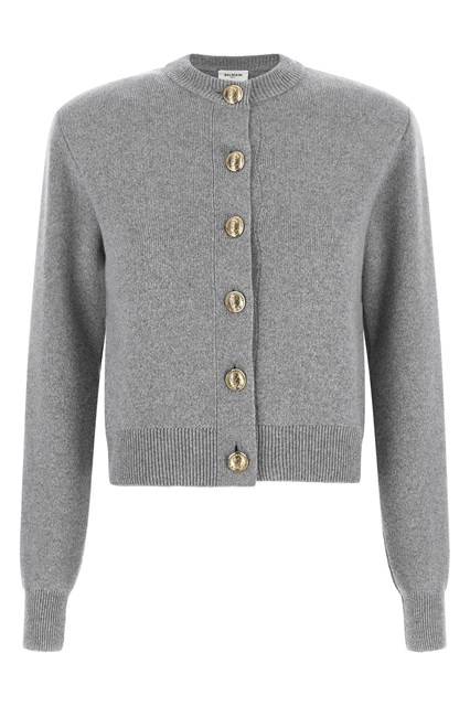 Cardigan girocollo con bottoni scultura