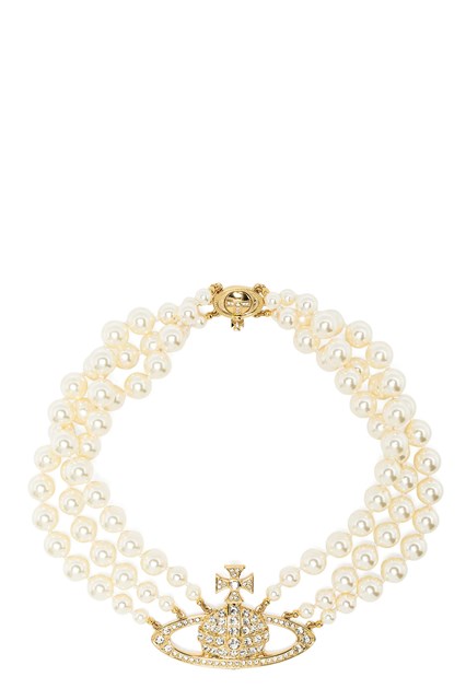 Choker 'Three Row Pearl Bas Relief'