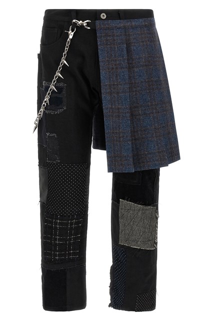 Jeans patchwork con kilt