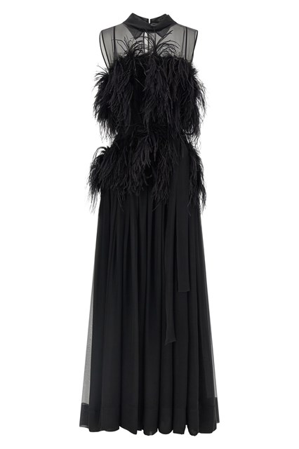 Abito chiffon e piume